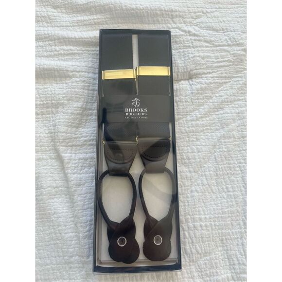 Brooks Brothers Adjustable Suspenders, OS, Navy/ Brown NEW in Box - Picture 1 of 4